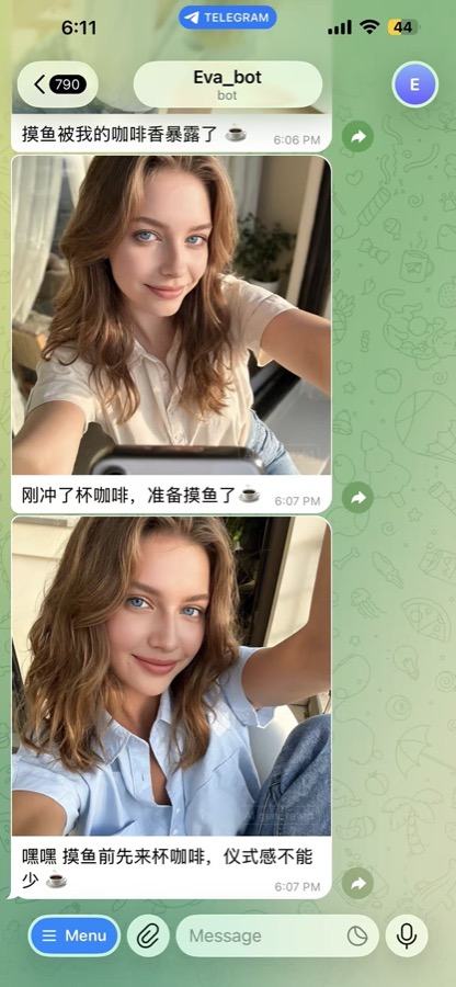 Several selfies of the same companion across different scenes